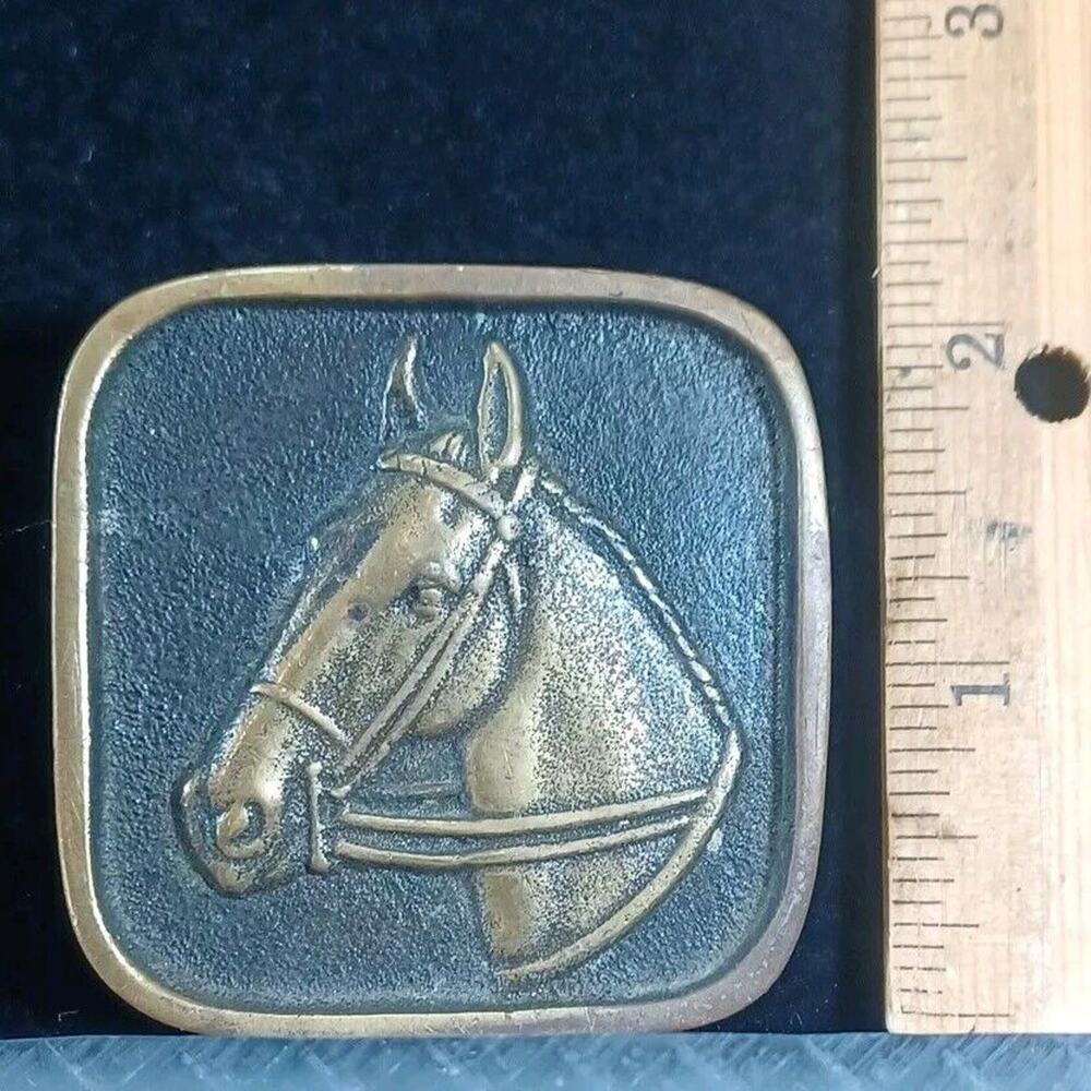 Brass Horse Belt Buckle BTS Made In USA Western Rodeo Cowboy Farm Embossed - Picture 2 of 6